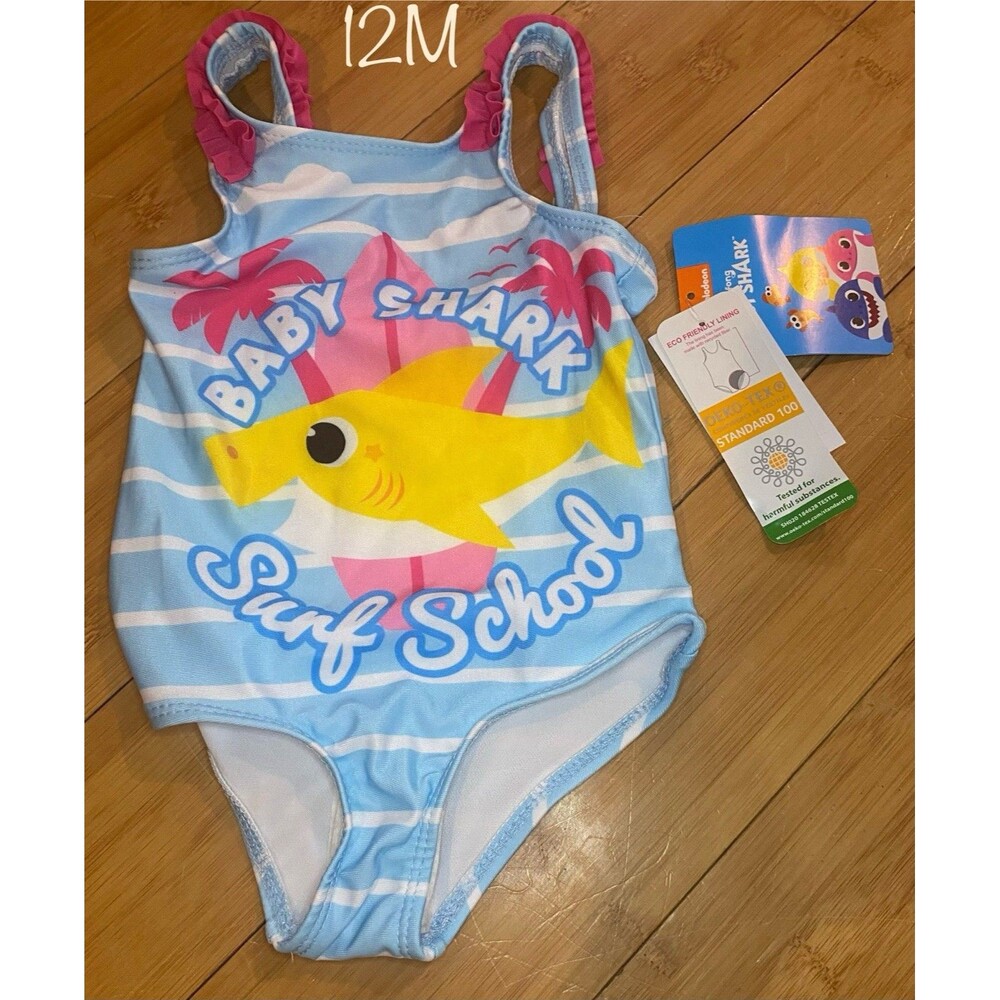 Nickelodeon Pinkfong Baby Shark Surf School One Piece Swimsuit 12M Nwt Upf 50+